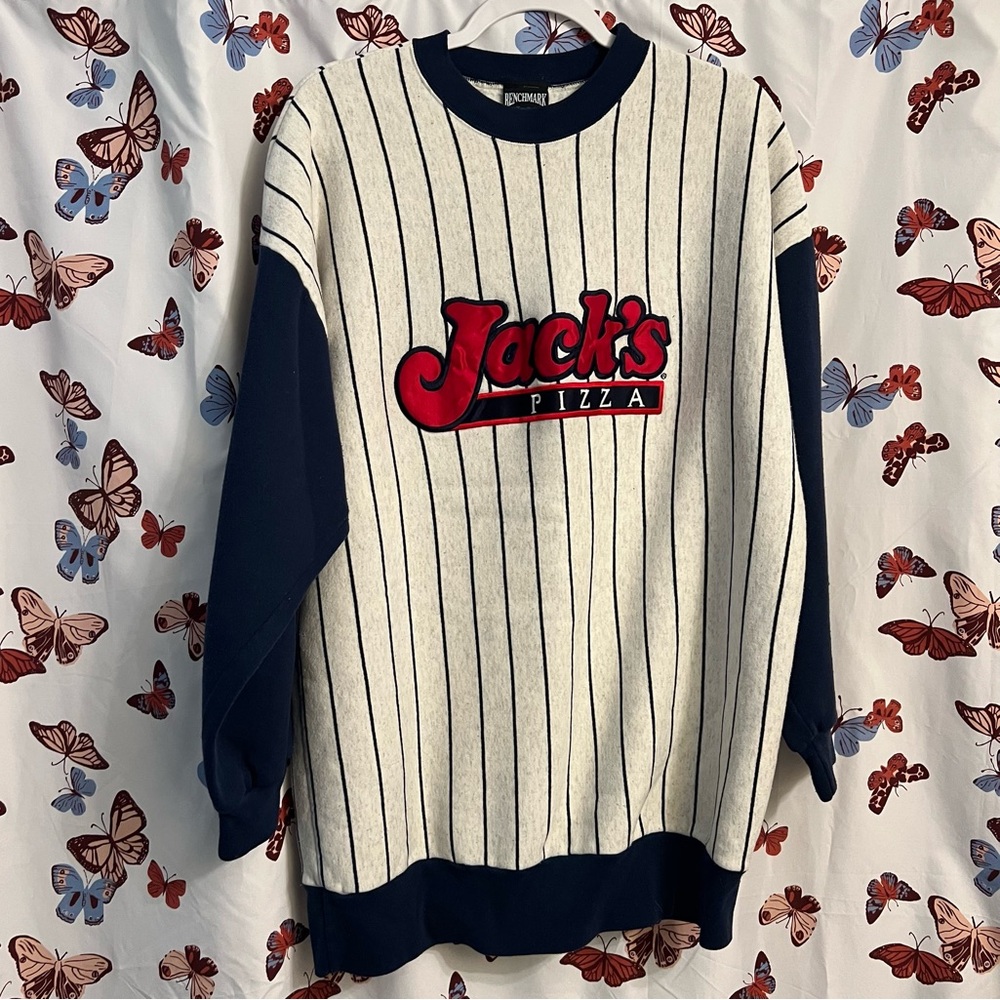 Vintage jacks pizza pinstripe crewneck sweater